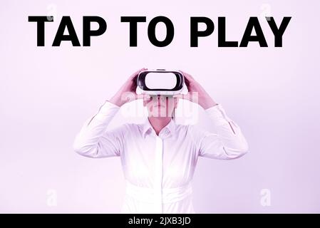 Texte montrant l'inspiration appuyez pour jouer. Vitrine d'affaires touchez l'écran pour commencer à jouer à un jeu ou autre chose Banque D'Images