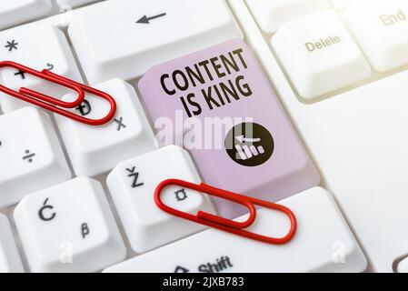 Inspiration montrer le contenu de signe est KingContent est le cœur des stratégies de marketing d'aujourd'hui. Approche commerciale le contenu est au cœur des activités d'aujourd'hui Banque D'Images