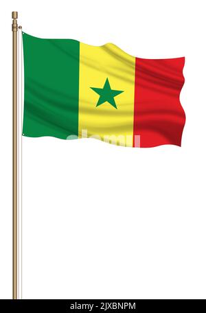 3D drapeau du Sénégal sur un pilier soufflé isolé sur fond blanc. Banque D'Images