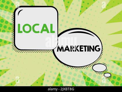 Texte d'écriture MarketingA entreprise locale où un produit achète et vend dans la zone de base. Mot pour Une entreprise locale où un produit acheter et vendre Banque D'Images