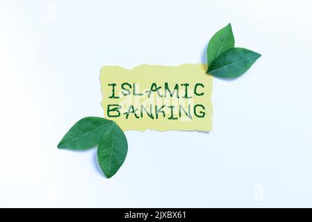 Légende conceptuelle système bancaire islamique basé sur les principes de la loi islamique. Mot écrit sur le système bancaire basé sur les principes de Banque D'Images