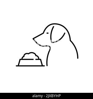 Chien avec un bol rempli de nourriture. Icône des fournitures PET. Pixel parfait, contour modifiable Illustration de Vecteur