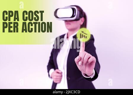 Affichage conceptuel coût CPA par ActionCommission payé lorsque l'utilisateur clique sur un lien affilié. Concept signification Commission payée lorsque l'utilisateur clique sur un Banque D'Images