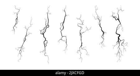 Fissure sur le béton ou le sol due au vieillissement ou à la sécheresse. Ensemble de fissures isolées sur fond blanc. Illustration vectorielle monochrome Illustration de Vecteur