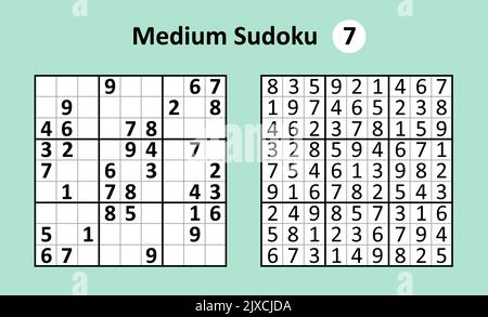 Jeu de Sudoku avec réponses. Complexité moyenne. Ensemble de conception vectorielle simple Sudoku. Illustration de Vecteur