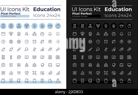 Pixel d'éducation à distance Perfect Linear ui icons défini pour le mode sombre, clair Illustration de Vecteur