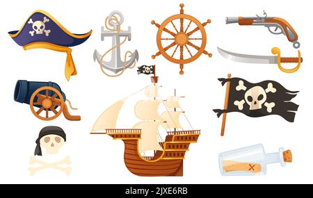 Collection d'objets sur le thème des pirates illustration vectorielle isolée sur fond blanc Illustration de Vecteur