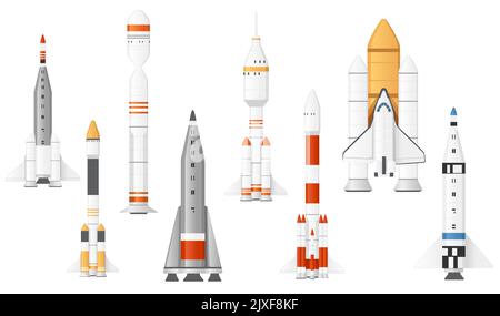 Jeu de fusées spatiales prêtes à lancer l'illustration vectorielle isolée sur fond blanc Illustration de Vecteur