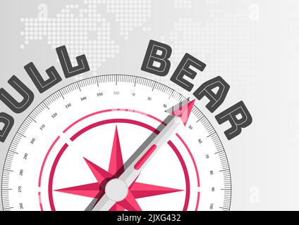 Bear stock Market concept avec la boussole pointant vers le texte. Passage d'un marché Bull à une récession marché Bear. Illustration de Vecteur