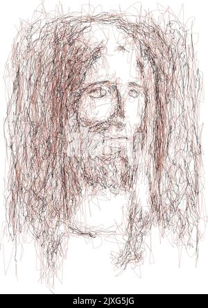 Visage imaginaire de Jésus-Christ, religion catholique et chrétienne orthodoxe, illustration vectorielle. Illustration de Vecteur