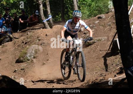 Val Di Sole, Italie. 04th septembre 2022. (6) Loana Lecomte (FRA) pendant la coupe du monde de vélo de montagne UCI - femmes d'élite - course olympique de cross-country, MTB - vélo de montagne à Val di Sole, Italie, 04 septembre 2022 crédit: Agence de photo indépendante / Alamy Live News Banque D'Images