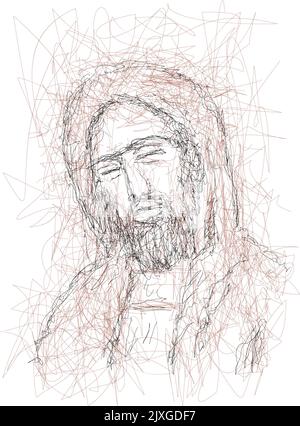 Visage imaginaire de Jésus-Christ, religion catholique et chrétienne orthodoxe, illustration vectorielle. Illustration de Vecteur