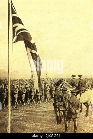 WWI- Hyde Park Londres, Lord French, qui examine 10 000 hommes de la Réserve nationale de bénévoles nouvellement créée. Banque D'Images