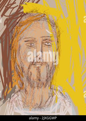 Visage imaginaire de Jésus-Christ, religion catholique et chrétienne orthodoxe, illustration vectorielle. Illustration de Vecteur