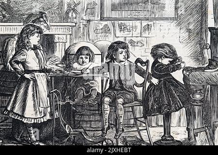 Caricature intitulée 'Harmony in the nursery' par George du Maurier (1834-1896) caricaturiste et auteur franco-britannique. Daté du 19th siècle Banque D'Images