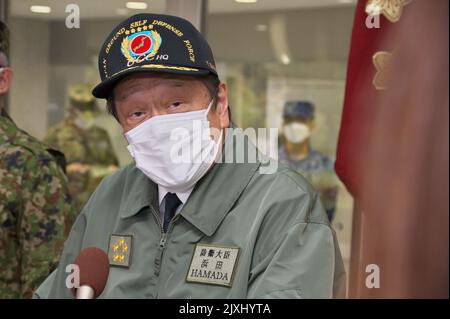 Tokyo, Japon. 07th septembre 2022. Le ministre de la Défense du Japon, Yasukazu Hamada, répond mercredi à la question du journaliste au quartier général du Commandement de la composante terrestre, au camp d'Asaka, à Tokyo, au Japon, à 7 septembre 2022. Photo par Keizo Mori/UPI crédit: UPI/Alay Live News Banque D'Images