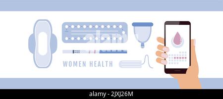 femmes santé contraception et produits d'hygiène info graphique Illustration de Vecteur