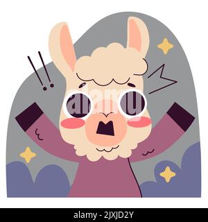 Dessin main dessin dessin animé naïf lama sticker set Illustration vectorielle. Illustration de Vecteur