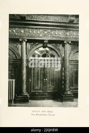 Gray's Inn Hall — l'écran élisabéthien du livre « an Historical guide to London » par Taylor, George Robert Stirling Date de publication 1911 Editeur Londres : J. M. Dent & Sons, ltd.; New York, E. P. Dutton & co Banque D'Images