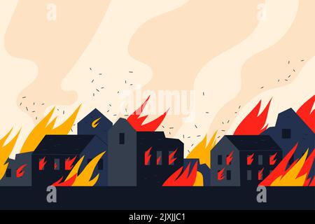 Ville à motif plat sur fond de feu Illustration vectorielle. Illustration de Vecteur