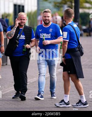 Les fans de Rangers devant le stade avant le match F de l'UEFA Champions League au Johan Cruyff Arena d'Amsterdam, aux pays-Bas. Date de la photo: Mercredi 7 septembre 2022. Banque D'Images