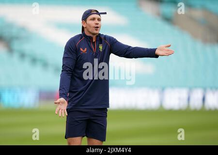 Sarel Erwee, en Afrique du Sud, lors d'une session de filets au Kia Oval de Londres. Date de la photo: Mercredi 7 septembre 2022. Banque D'Images