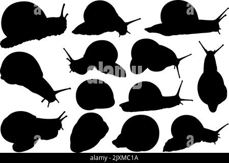 Illustration de différentes silhouettes d'escargot isolées sur blanc Illustration de Vecteur