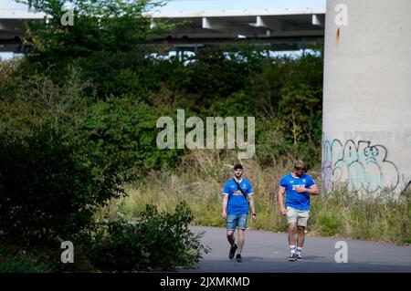 Les fans des Rangers se rendent sur le terrain avant le match F de l'UEFA Champions League au Johan Cruyff Arena d'Amsterdam, aux pays-Bas. Date de la photo: Mercredi 7 septembre 2022. Banque D'Images