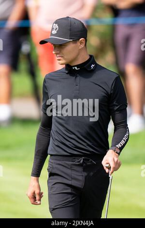 Lando Norris lors du championnat BMW PGA 2022 Celebrity Pro-Am au Wentworth Club, Virginia Water, Royaume-Uni, 7th septembre 2022 (photo de Richard Washbrooke/News Images) à Virginia Water, Royaume-Uni, le 9/4/2022. (Photo de Richard Washbrooke/News Images/Sipa USA) Banque D'Images