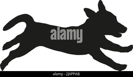 Course et saut Jack russell terrier chiot. Silhouette de chien noire. Animaux de compagnie. Isolé sur un fond blanc. Illustration vectorielle. Illustration de Vecteur