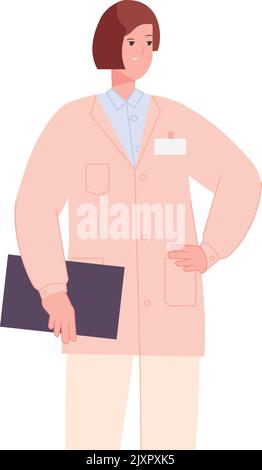 Caractère du personnel hospitalier. L'infirmière a enregistré le patient. Femme médecin isolée sur fond blanc Illustration de Vecteur