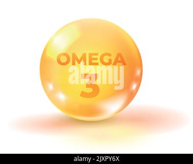 Goutte de graisse Omega 3. Boule d'huile ronde réaliste isolée sur fond blanc Illustration de Vecteur