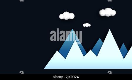 Montagnes en hiver illustration abstraite. Des montagnes bleues avec de faibles nuages en polyéthylène au-dessus. Concept de paysage d'hiver de nuit. Moderne et plat s Banque D'Images