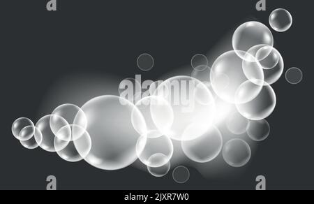 Des bulles de savon réalistes. Mousse de lavage. Maquette de nettoyage isolée sur fond blanc Illustration de Vecteur