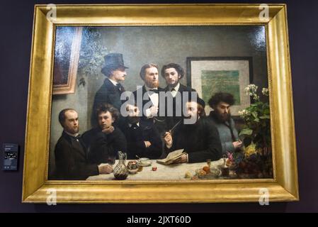 Tableau « Table Corner » d'Henri Fantin-Latour présentant des artistes et poètes célèbres tels que Rimbaud et Verlaine, Musée d'Orsay, Paris, France Banque D'Images