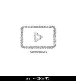 Icône de vecteur d'esquisse gris vidéo. Moniteur avec signe de lecture Illustration de Vecteur