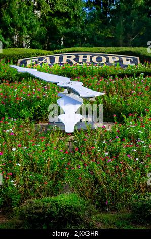 La Fairhope Floral Clock est photographiée, le 4 septembre 2022, à Fairhope, Alabama. Le "visage" de l'horloge se compose de quatre parterres de fleurs et de mains d'horloge mécaniques. Banque D'Images