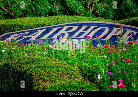 La Fairhope Floral Clock est photographiée, le 4 septembre 2022, à Fairhope, Alabama. Le "visage" de l'horloge se compose de quatre parterres de fleurs et de mains d'horloge mécaniques. Banque D'Images