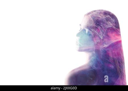 portrait spirituel univers intérieur femme paisible Banque D'Images