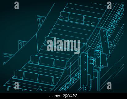 Illustrations vectorielles stylisées des dessins du convoyeur à chaîne en gros plan Illustration de Vecteur