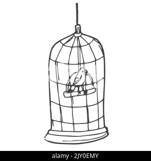 Cage à oiseaux et oiseau Doodle. Esquisse de style Doodle Illustration de Vecteur