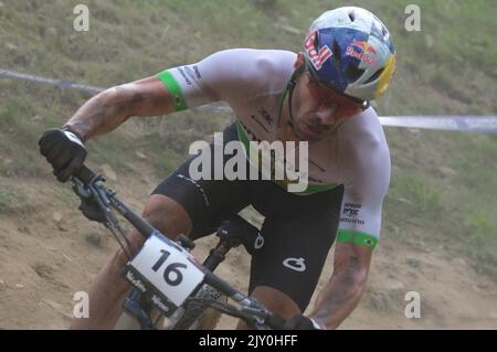 Val Di Sole, Italie. 04th septembre 2022. (16) Henrique Avancini (BRA) pendant la coupe du monde de vélo de montagne UCI - hommes - course olympique de cross-country, MTB - vélo de montagne à Val di Sole, Italie, 04 septembre 2022 crédit: Agence de photo indépendante / Alamy Live News Banque D'Images