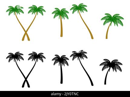Collection de palmiers en couleur et en silhouette - Illustration vectorielle Illustration de Vecteur