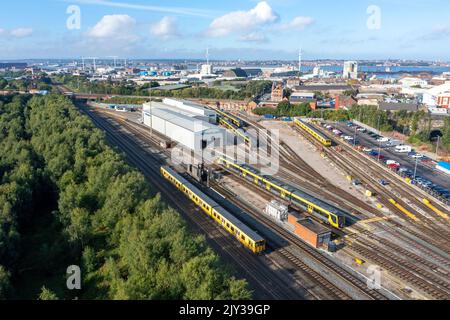 Stadlers Nouvelle gamme de classe 777 au dépôt de Stadlers Merseyrail au dépôt de trains Kirkdale. 5th septembre 2022. Banque D'Images