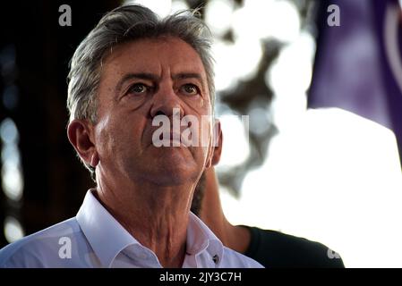 Rome, Italie. 07th septembre 2022. Jean-Luc Mélenchon, dirigeant de la France Insoumise et de la Nouvelle Union populaire et sociale, assiste à une réunion de la liste de gauche Unione Popolare. (Photo par Vincenzo Nuzzolese/SOPA Images/Sipa USA) crédit: SIPA USA/Alamy Live News Banque D'Images