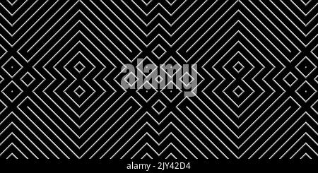 Texture d'arrière-plan tribal géométrique de luxe noir et argent sans couture. Décor moderne et élégant, abstrait et sombre, avec losange métallique en fil de chrome brillant Banque D'Images