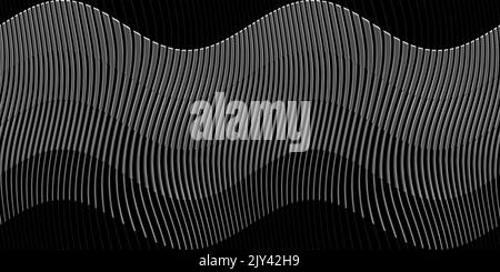 Texture d'arrière-plan à vagues géométriques de luxe noir et argent sans couture. Décor moderne et élégant, abstrait et sombre, avec sculpture en fil métallique chromé brillant Banque D'Images