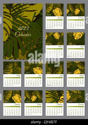 Moderne élégant tropical vertical A4 Calendrier 2023. Illustration de Vecteur