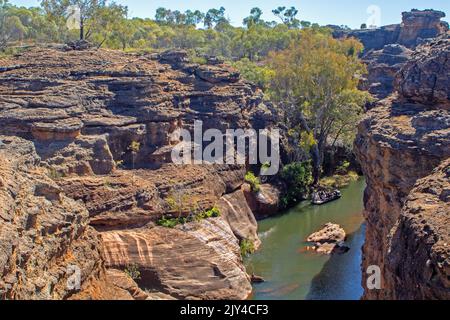 Bateau touristique à l'intérieur de Cobbold gorge Banque D'Images