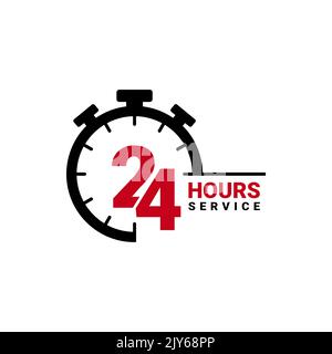 Icône de vecteur de service vingt-quatre heures pour votre entreprise. Illustration de l'élément de logo, emblème, étiquette, badge, autocollant. Concept d'entretien simple des 24 heures. Illustration de Vecteur